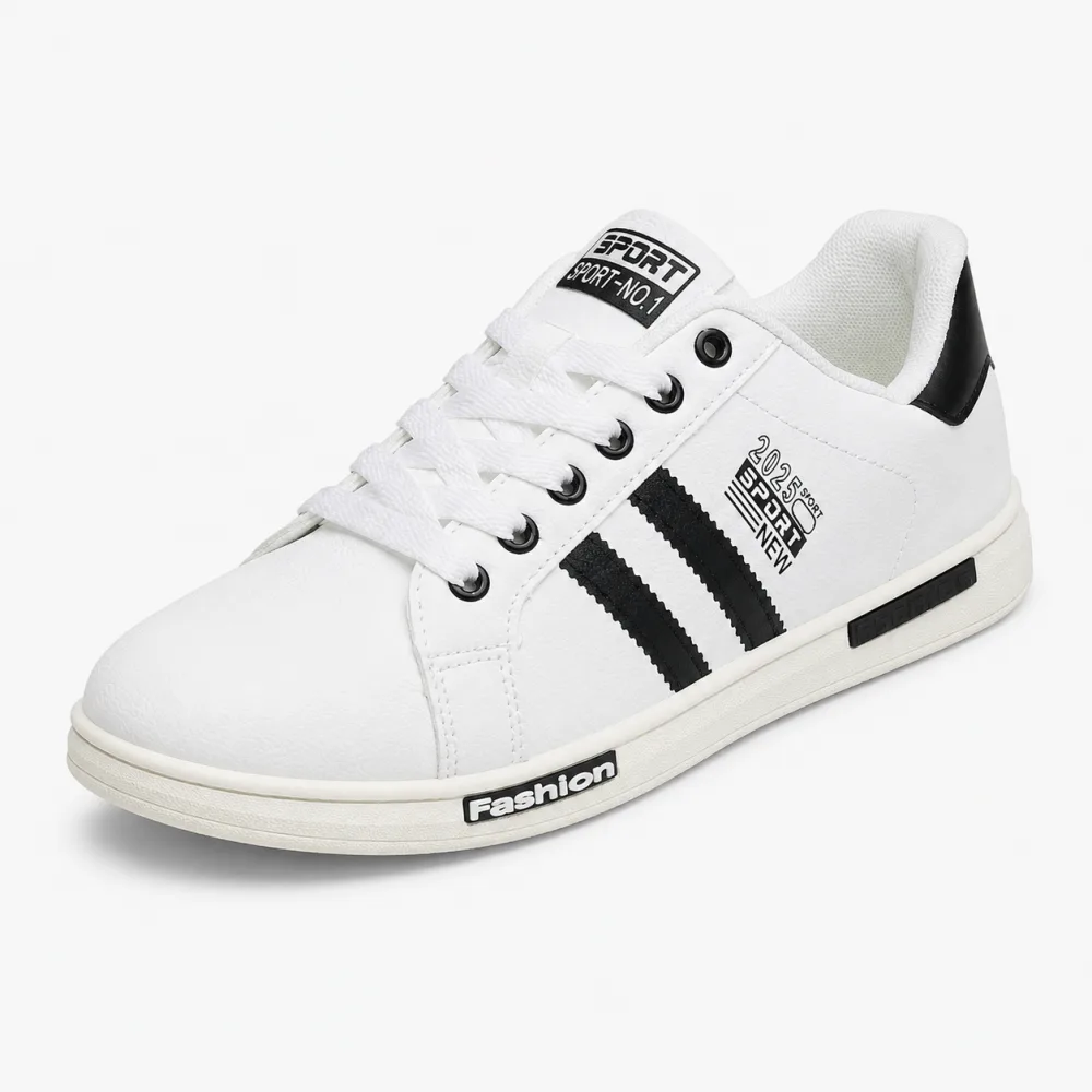 AMZA White Black Low-Top Casual Sneaker